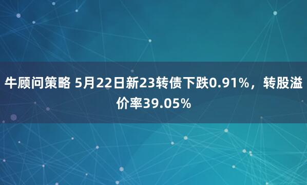 牛顾问策略 5月22日新23转债下跌0.91%,转股溢价率39.05%