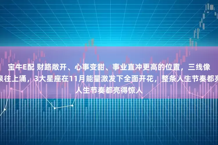 宝牛E配 财路敞开、心事变甜、事业直冲更高的位置，三线像并行喷泉往上涌，3大星座在11月能量激发下全面开花，整条人生节奏都亮得惊人